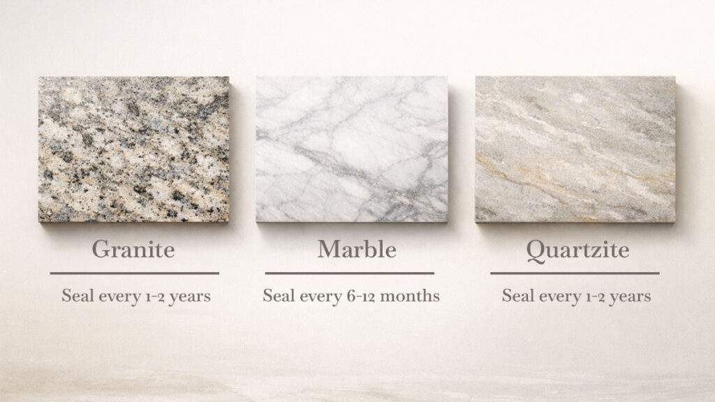 Sealing and protecting quartz and granite countertops from stains